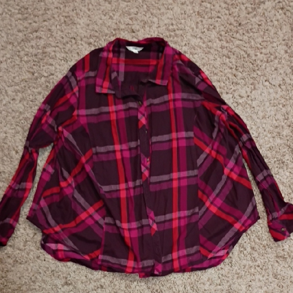 Plaid Button Down Shirt - Red and Purple